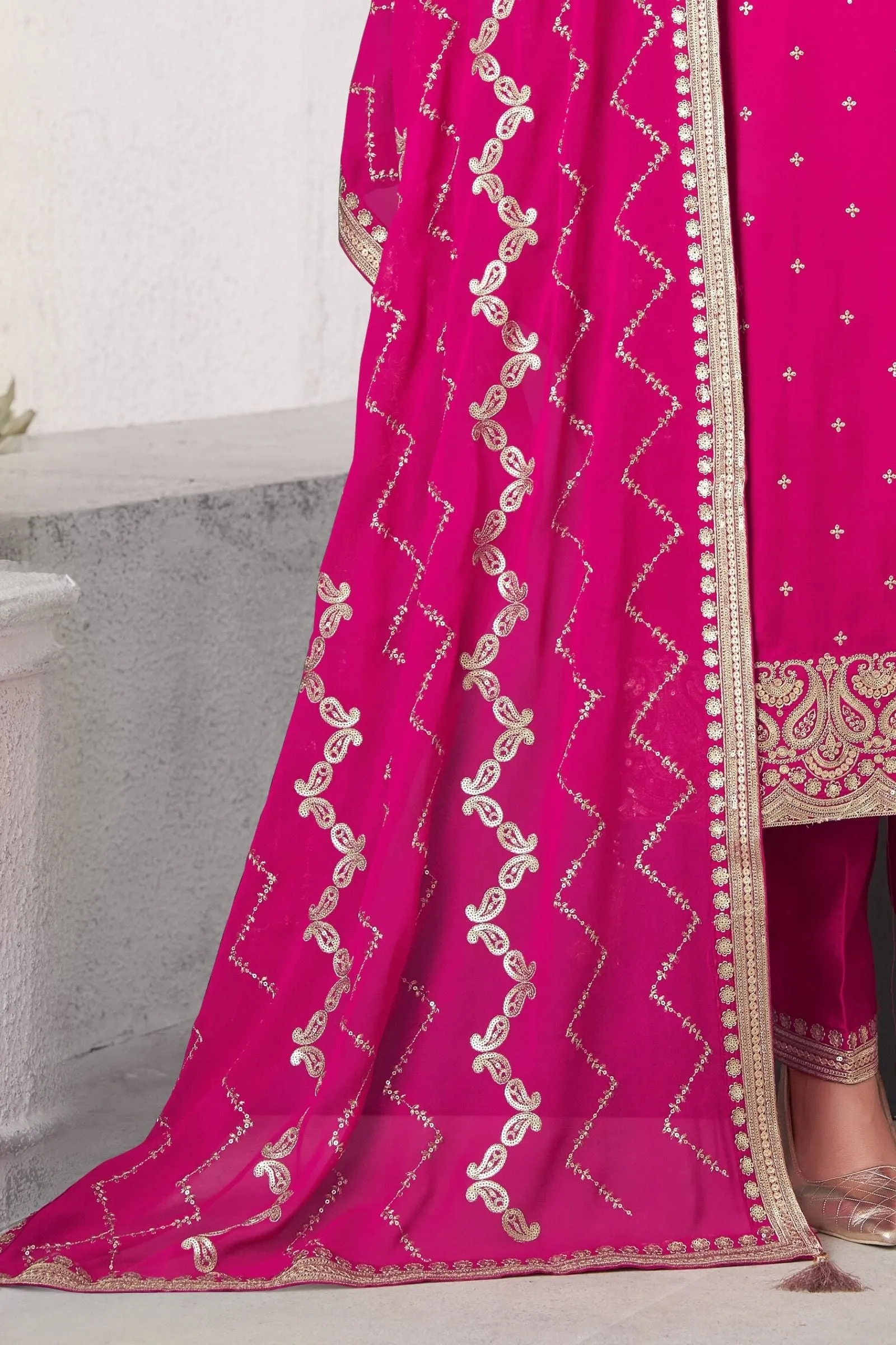 Magenta Straight Cut Salwar Suit with Zari and Sequin Work