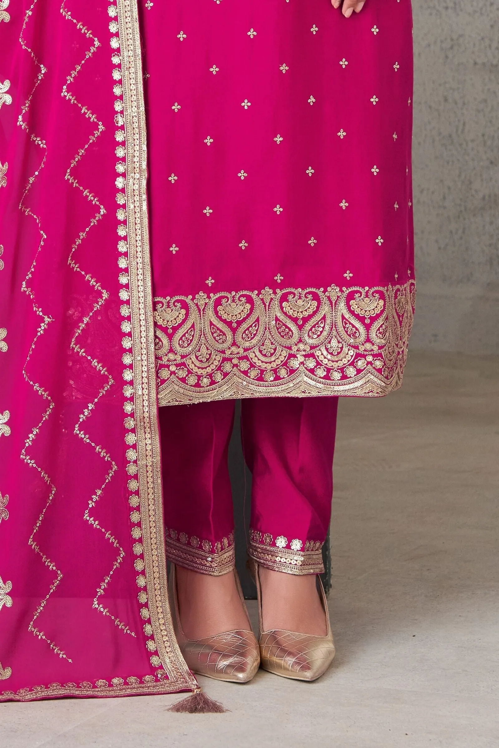 Magenta Straight Cut Salwar Suit with Zari and Sequin Work