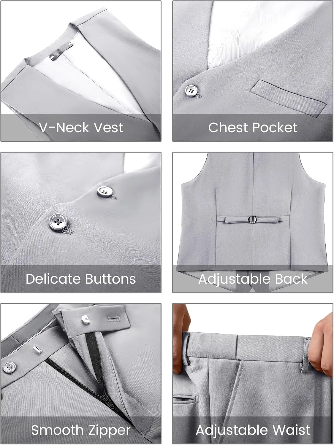 Men's 3 Piece Slim Fit Suit Set, Two Button Blazer Solid Suit Jacket Vest Pants Tuxedo Set for Wedding Prom