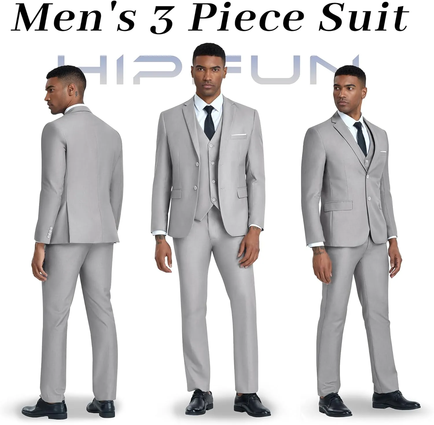 Men's 3 Piece Slim Fit Suit Set, Two Button Blazer Solid Suit Jacket Vest Pants Tuxedo Set for Wedding Prom