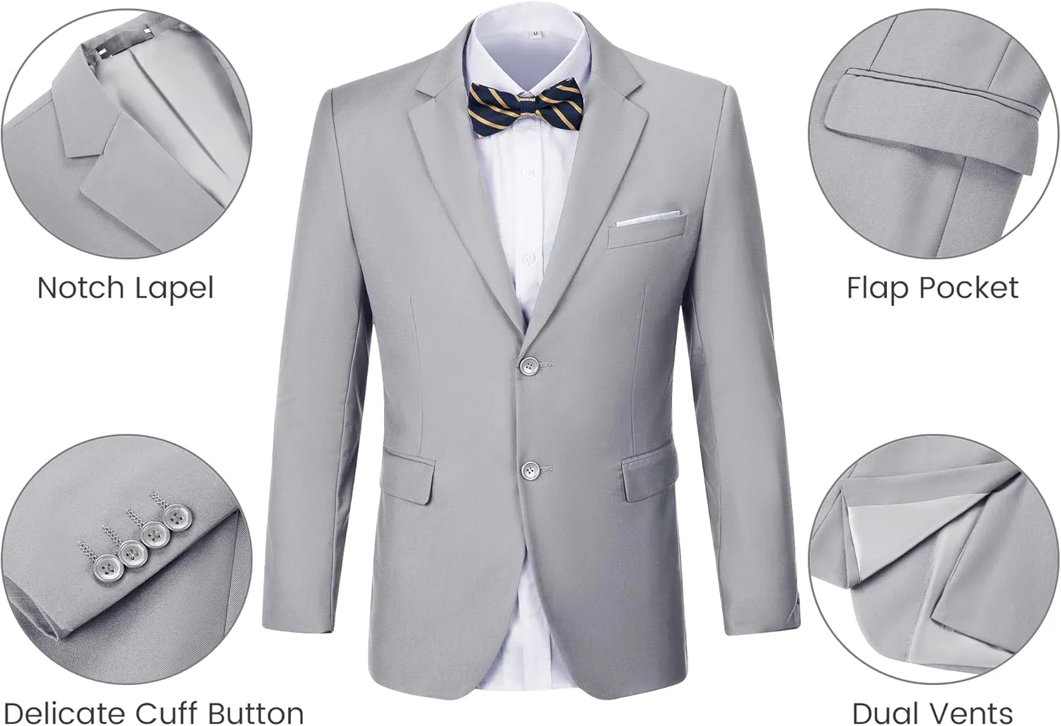 Men's 3 Piece Slim Fit Suit Set, Two Button Blazer Solid Suit Jacket Vest Pants Tuxedo Set for Wedding Prom