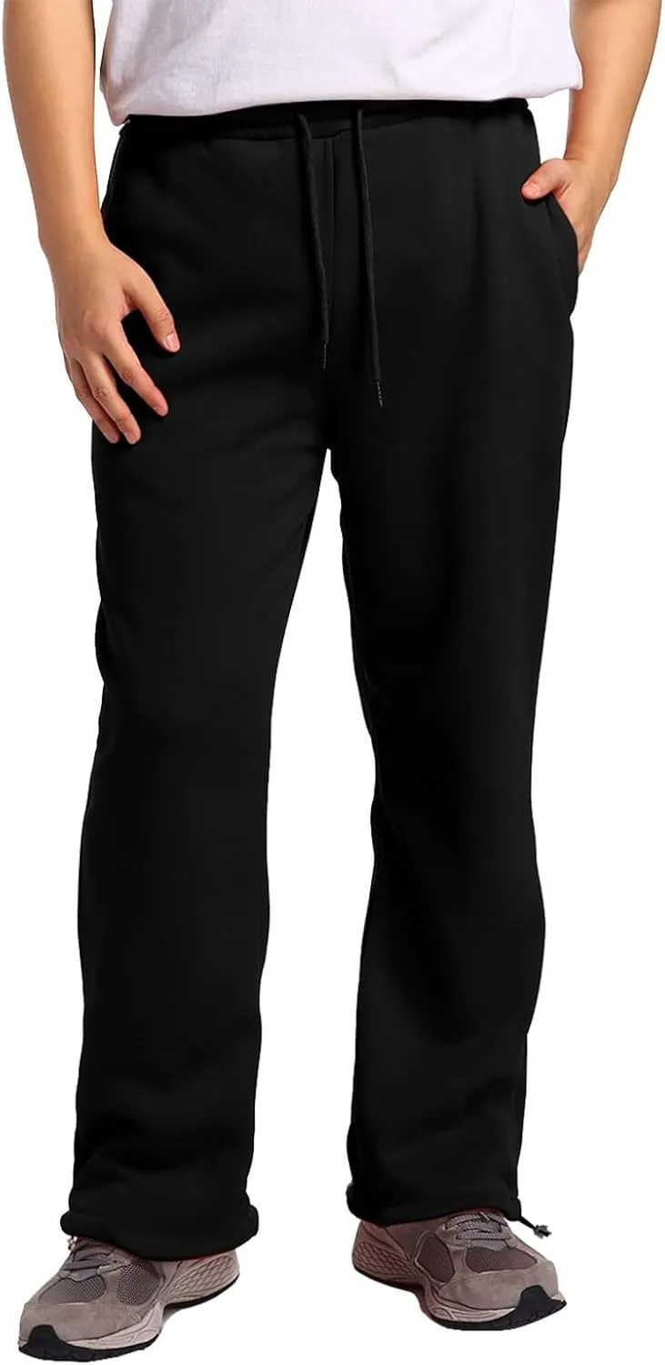 Men's Baggy Sweatpants Fleece Straight Leg Jogger Workout Casual Pant Loose Athletic Trousers Elastic Waist Pockets