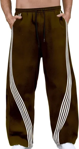 Men's Baggy Sweatpants Striped Side Drawstring Waist Track Pants Open Bottom Wide Leg Lounge Trousers Streetwear