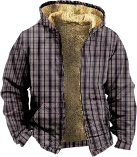Mens Full Zip Fleece Sweatshirt Flannel Sherpa Lined Shirt Jacket Plaid Cotton Hoodies Coat Big Tall Winter Jackets