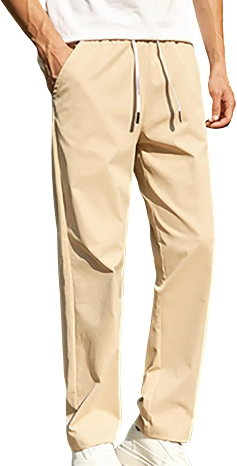 Mens Lightweight Sweatpants Open Bottom Jogger Yoga Pant Casual Athletic Elastic Waist Drawstring Pants with Pockets