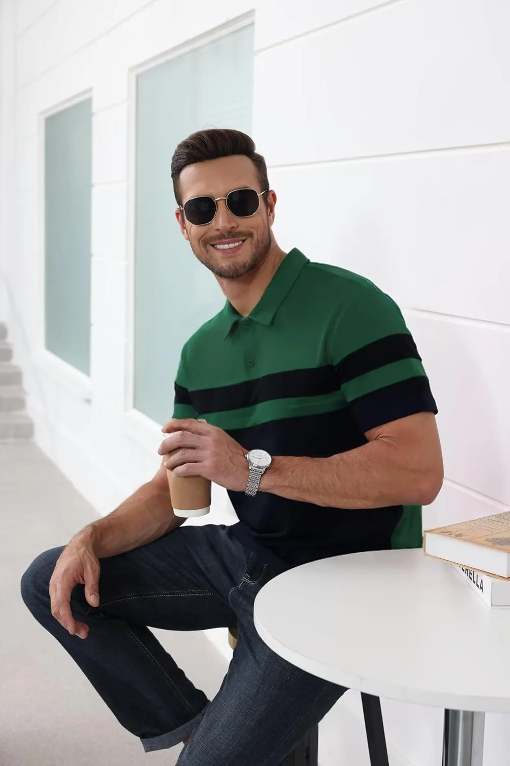 Mens Polo Shirts Short Sleeve Color Block T Shirt Summer Lightweight Casual Golf Shirts