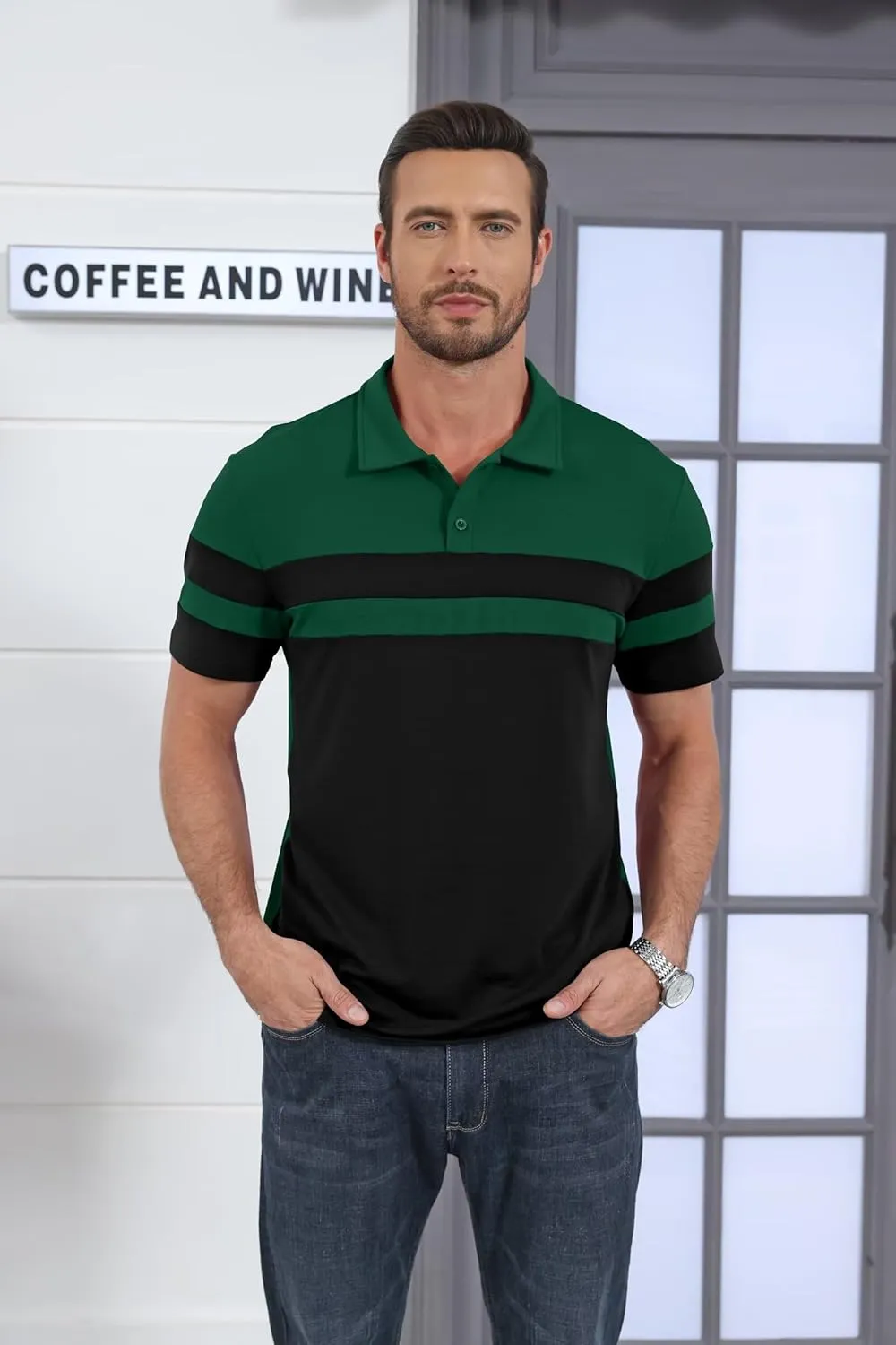 Mens Polo Shirts Short Sleeve Color Block T Shirt Summer Lightweight Casual Golf Shirts
