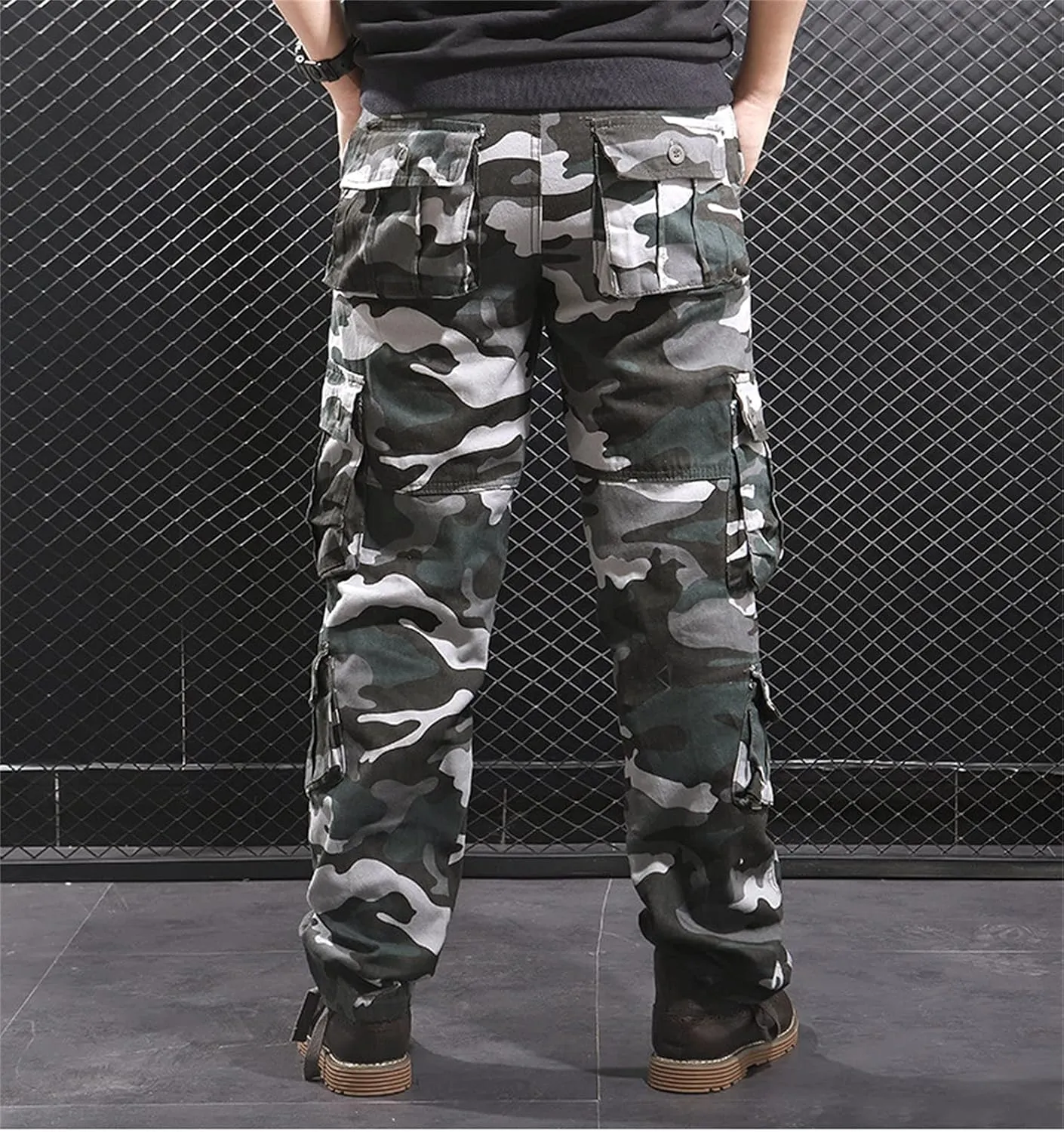 Men's Relaxed Fit Casual Military Trousers Multi Pocket Camo Pants Lightweight Hiking Outdoor Combat Cargo Britches