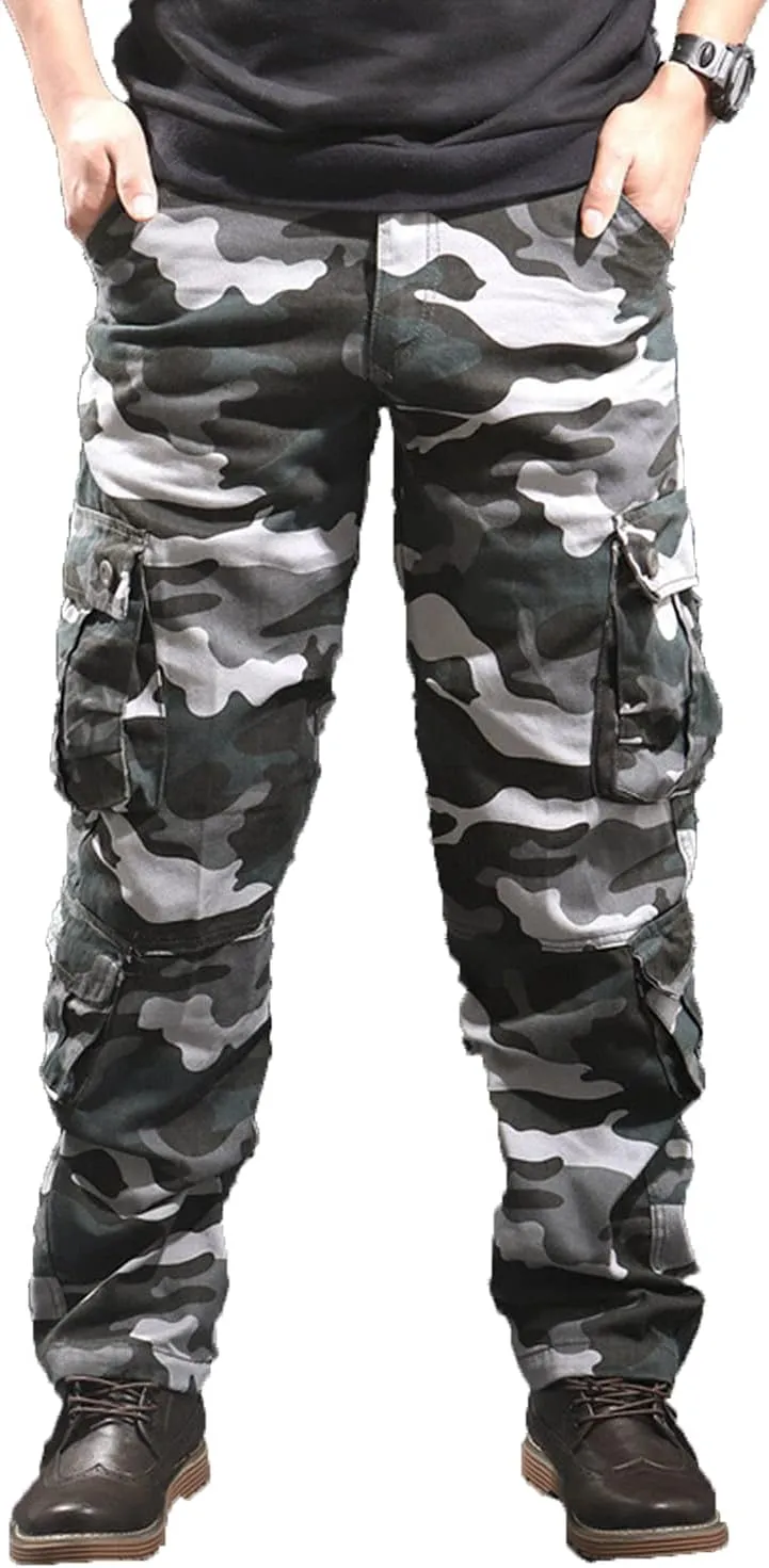 Men's Relaxed Fit Casual Military Trousers Multi Pocket Camo Pants Lightweight Hiking Outdoor Combat Cargo Britches