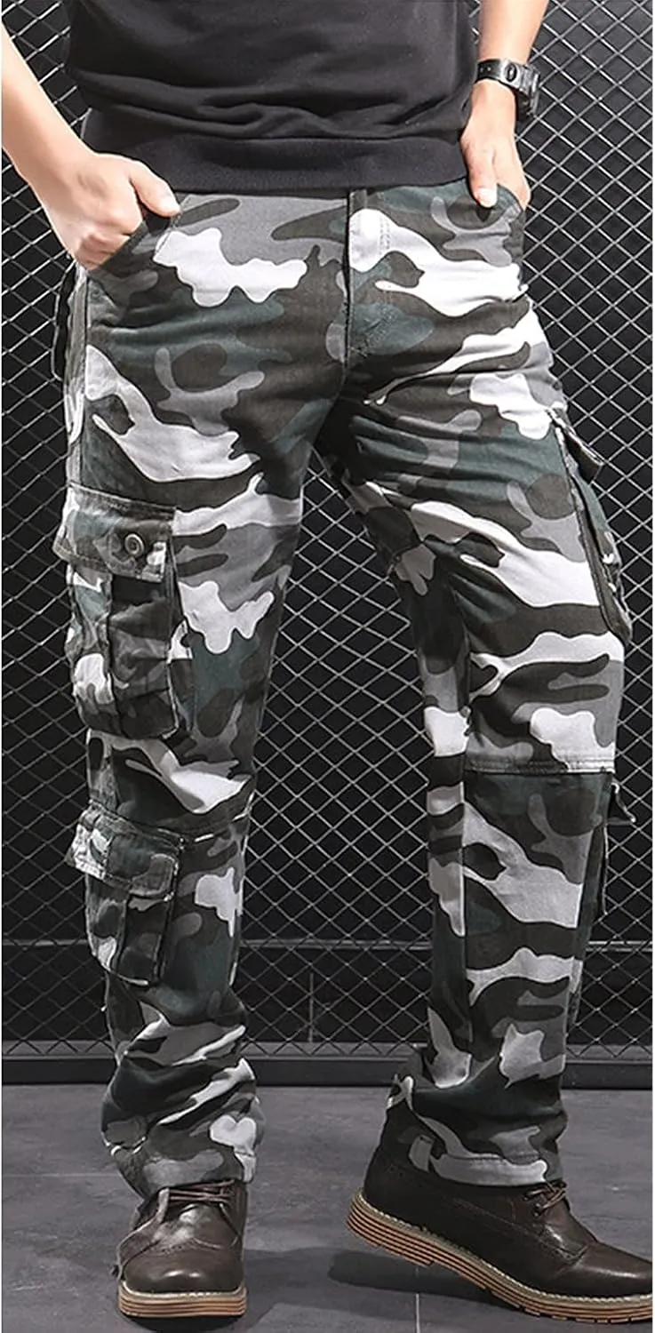 Men's Relaxed Fit Casual Military Trousers Multi Pocket Camo Pants Lightweight Hiking Outdoor Combat Cargo Britches