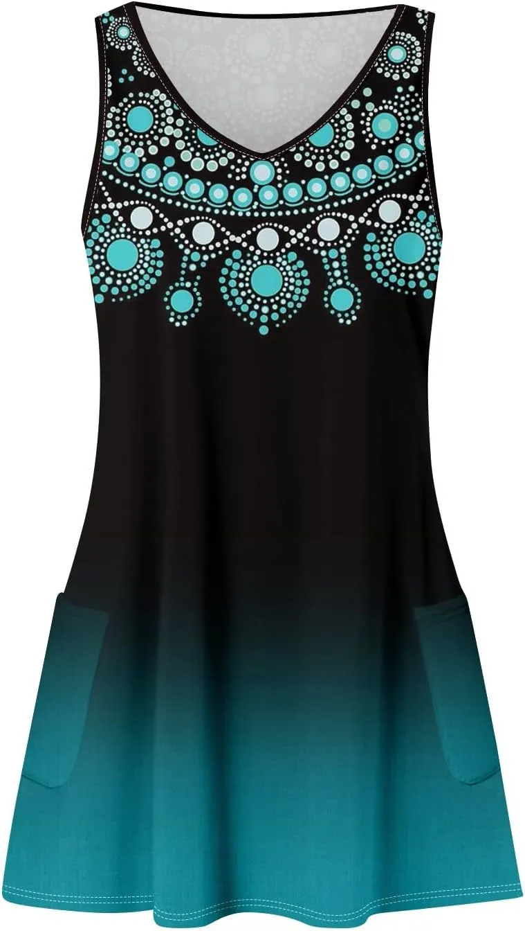 Mini Dresses for Women V Neck Floral Print Tank Dresses Sleeveless Sundresses Swing Beach Dress Beach Cover Ups