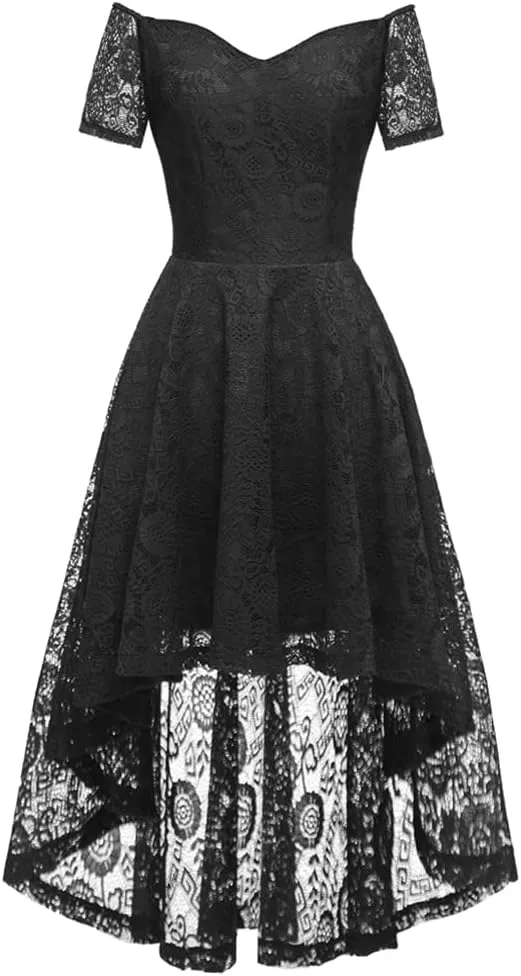 MllesReve Vintage Floral Lace Women Cocktail Party Dress High Low Swing Dress Formal Wedding Guest Dress