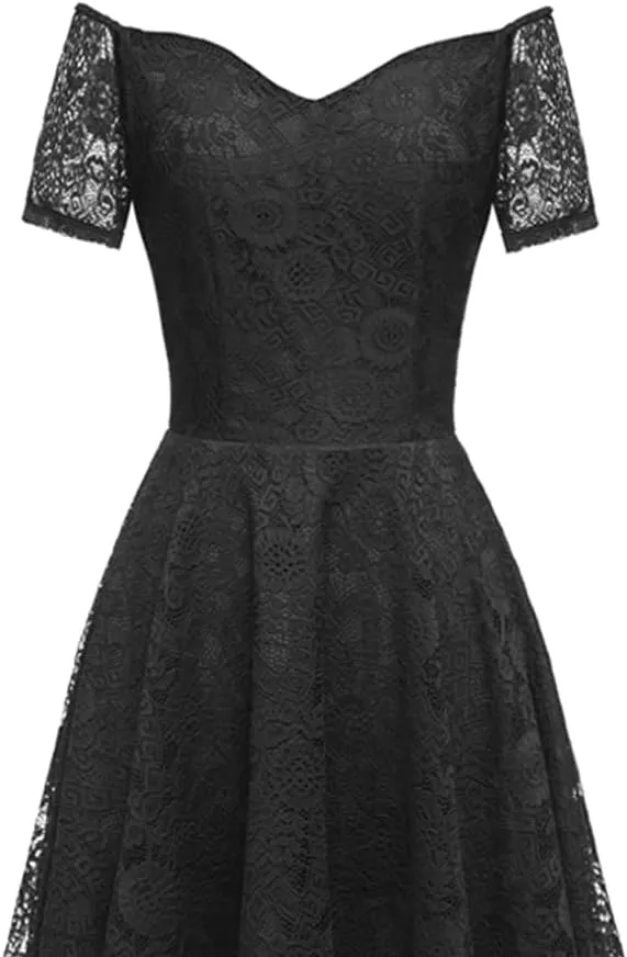 MllesReve Vintage Floral Lace Women Cocktail Party Dress High Low Swing Dress Formal Wedding Guest Dress