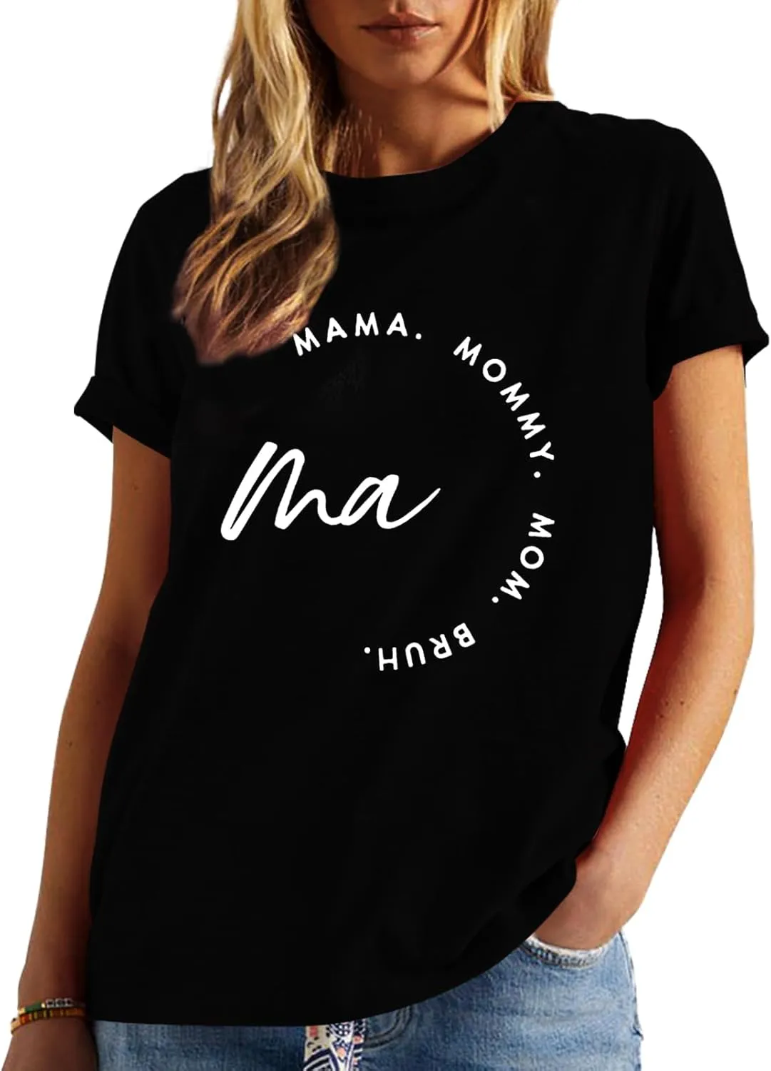 Mom Shirts for Women Mama Letter Print T-Shirt Mama Shirt Life Tops