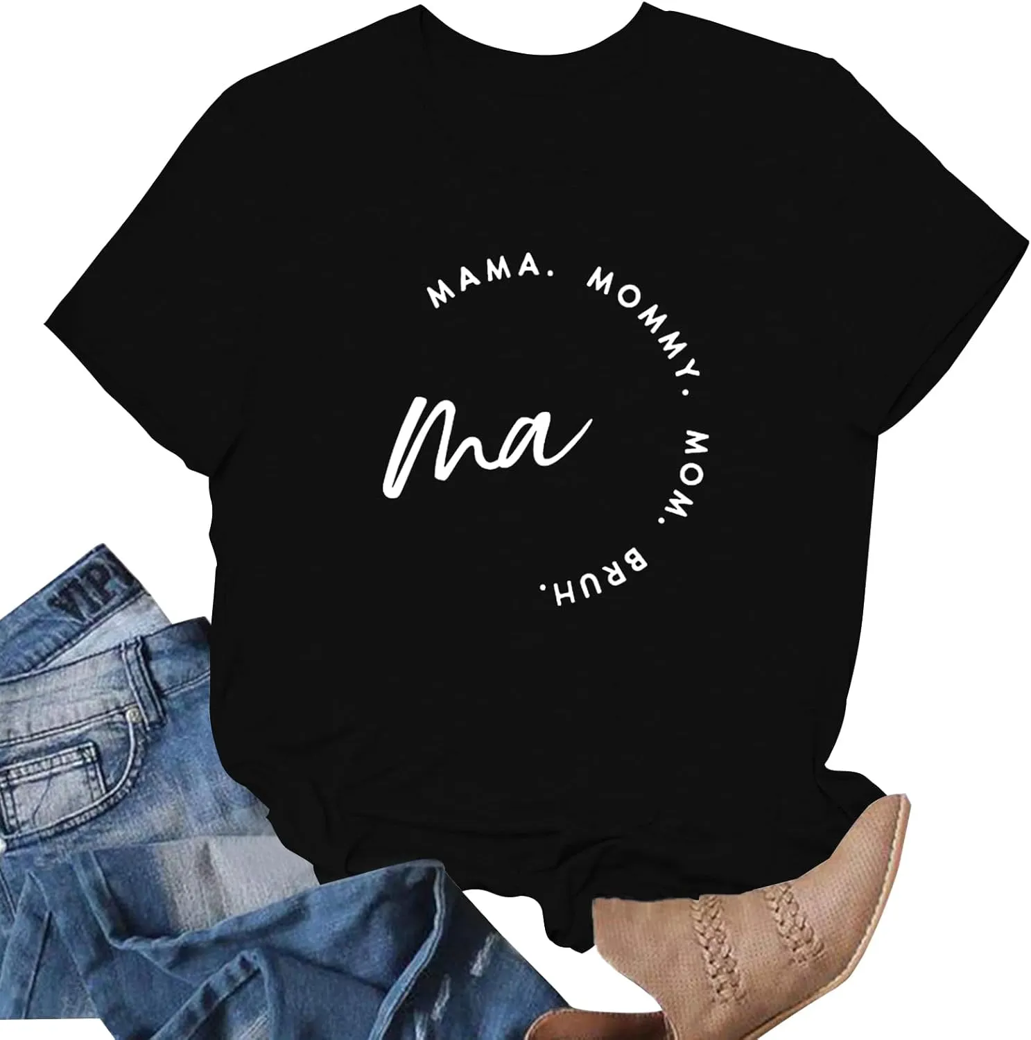 Mom Shirts for Women Mama Letter Print T-Shirt Mama Shirt Life Tops