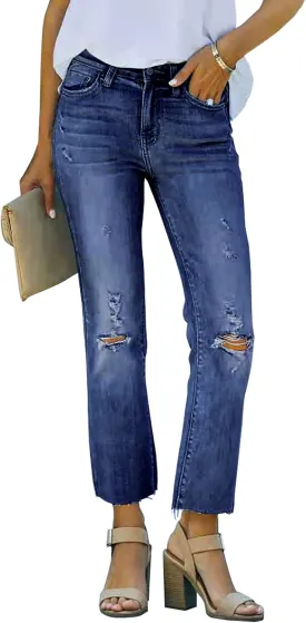 Necooer Womens Bell Bottom Jeans Classic Stretch Raw Hem Flare Denim Jeans Pants