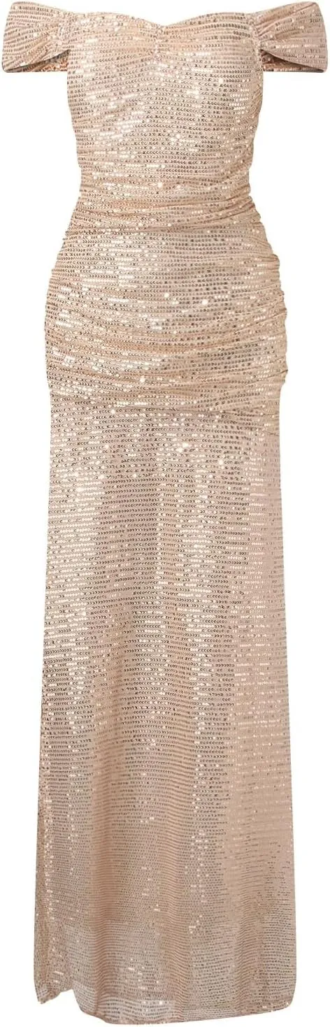 Off Shoulder Prom Dresses for Women 2025 Long Ball Gown Sparkly Sequin Mermaid Evening Dresses Formal Gown with Slit