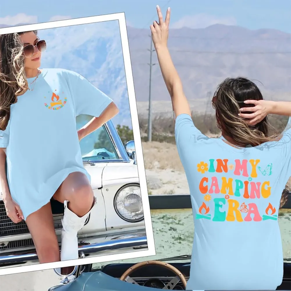 Oversized Shirt Women in My Camping Era T-Shirt Summer Adventure Graphic Summer Vacation Casual Short Sleeve Tops
