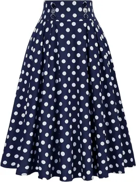 Polka Dots Skirt for Women Long Maxi Skirts Elastic High Waist Pleated Flowy Casual Beach Summer A Line Midi Dress