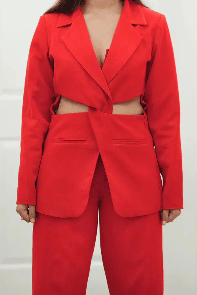 Red Women's Classic Cut out Business Suit