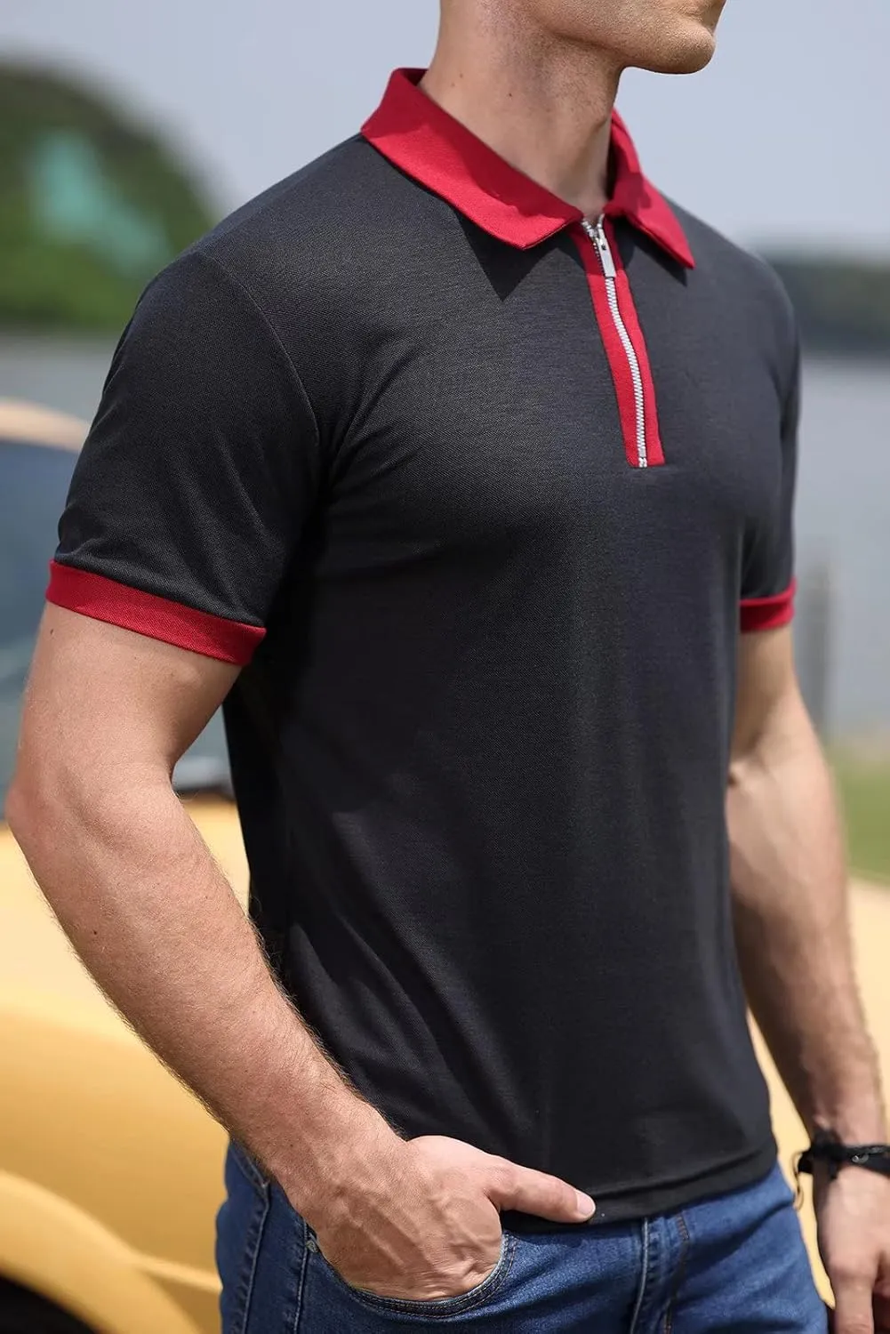 Rela Bota Men's Short Sleeve Polo Shirts Fashion Zipper Polos Casual Slim Fit T-Shirt