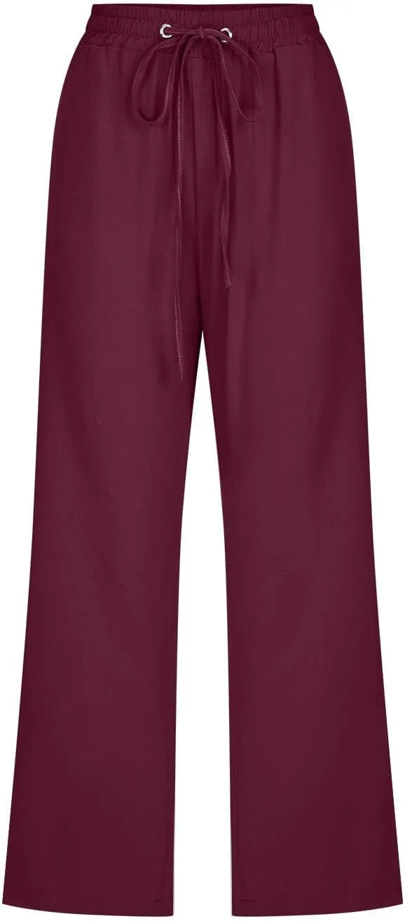 RKSTN Summer Capri Pants for Women Casual Cotton Linen Pants Straight Leg Vacation Beach Crop Pant with Pockets