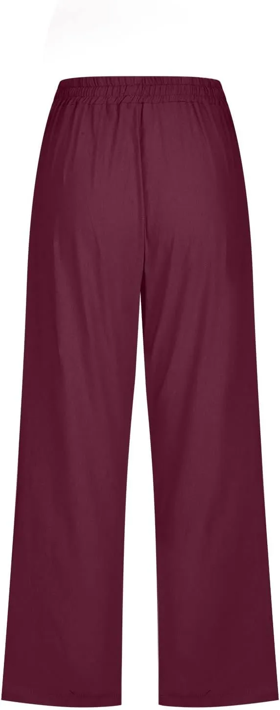RKSTN Summer Capri Pants for Women Casual Cotton Linen Pants Straight Leg Vacation Beach Crop Pant with Pockets