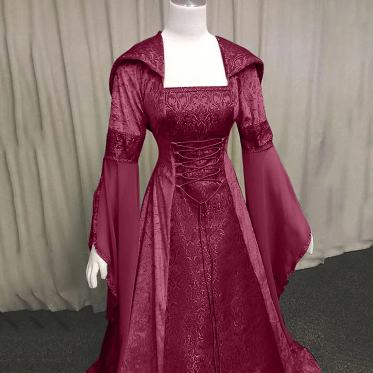 SHOPESSA Women's Gothic Dress with Hood Medieval Costume Corset Renaissance Dress Victorian Dress