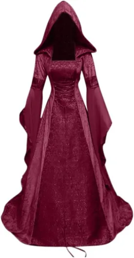 SHOPESSA Women's Gothic Dress with Hood Medieval Costume Corset Renaissance Dress Victorian Dress
