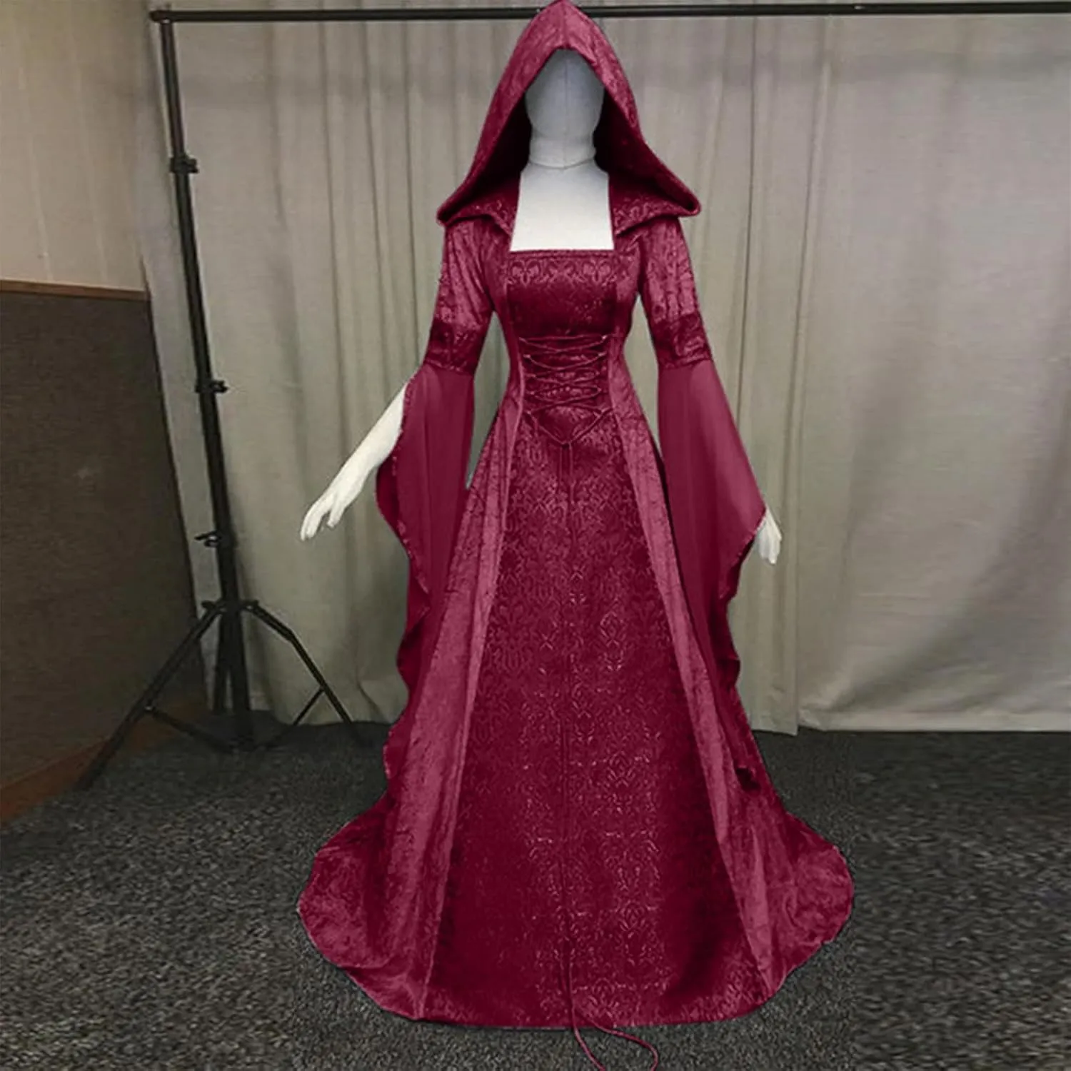 SHOPESSA Women's Gothic Dress with Hood Medieval Costume Corset Renaissance Dress Victorian Dress