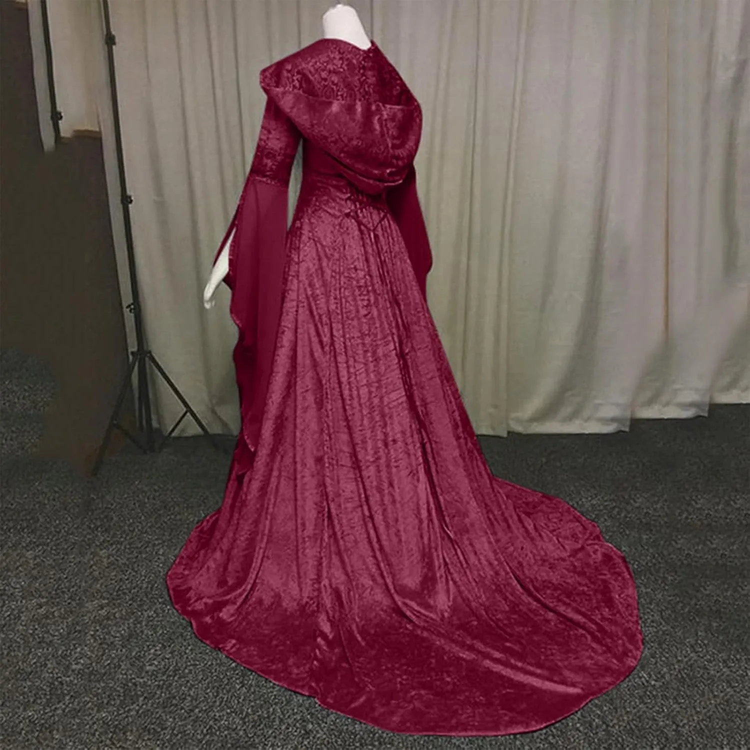 SHOPESSA Women's Gothic Dress with Hood Medieval Costume Corset Renaissance Dress Victorian Dress