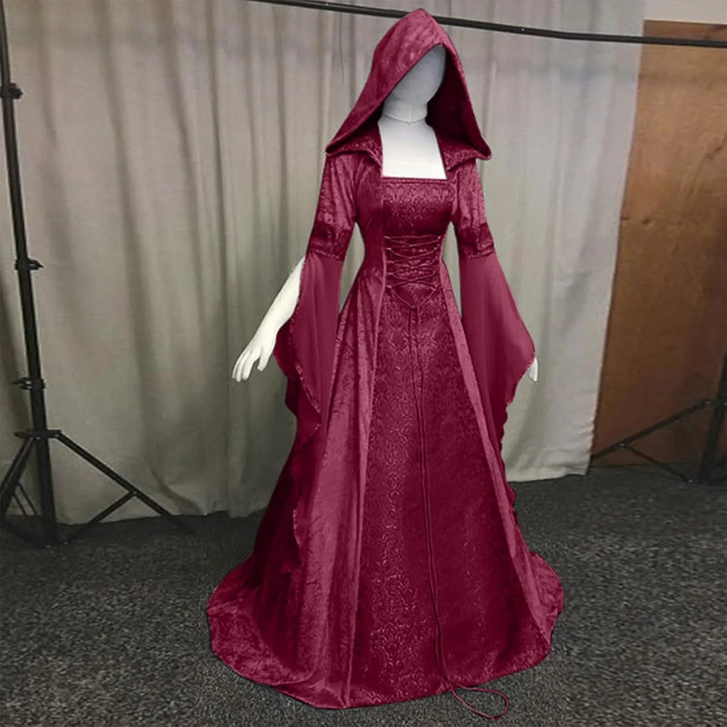 SHOPESSA Women's Gothic Dress with Hood Medieval Costume Corset Renaissance Dress Victorian Dress