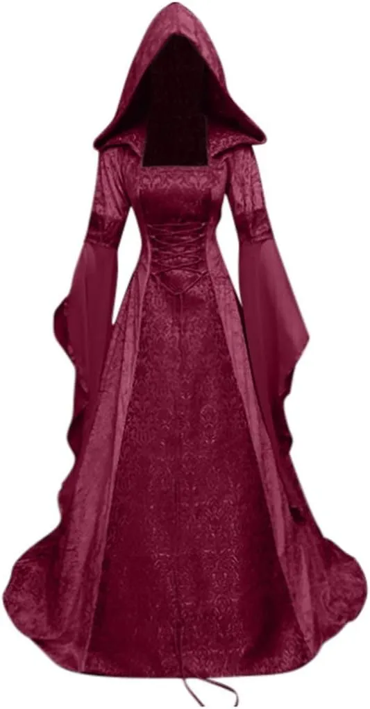 SHOPESSA Women's Gothic Dress with Hood Medieval Costume Corset Renaissance Dress Victorian Dress