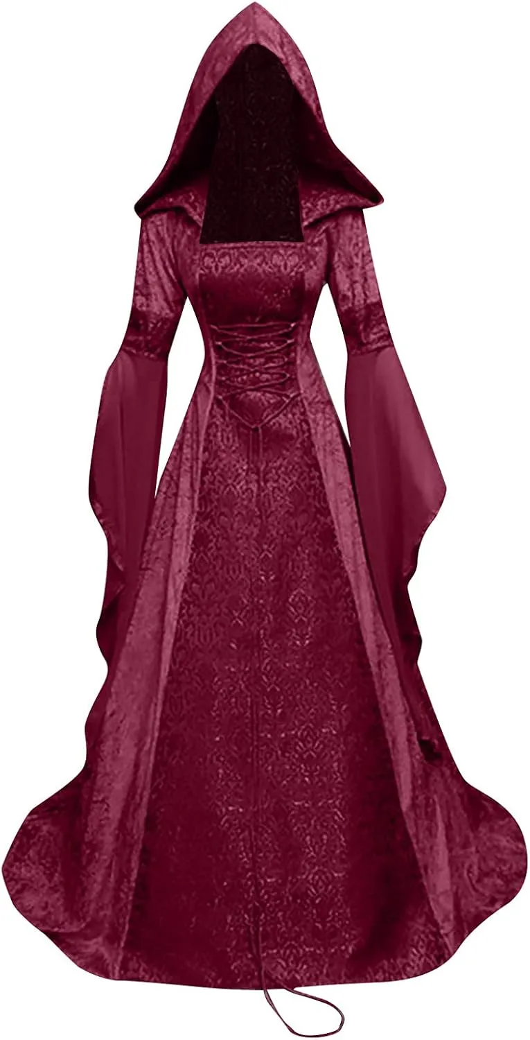 SHOPESSA Women's Gothic Dress with Hood Medieval Costume Corset Renaissance Dress Victorian Dress