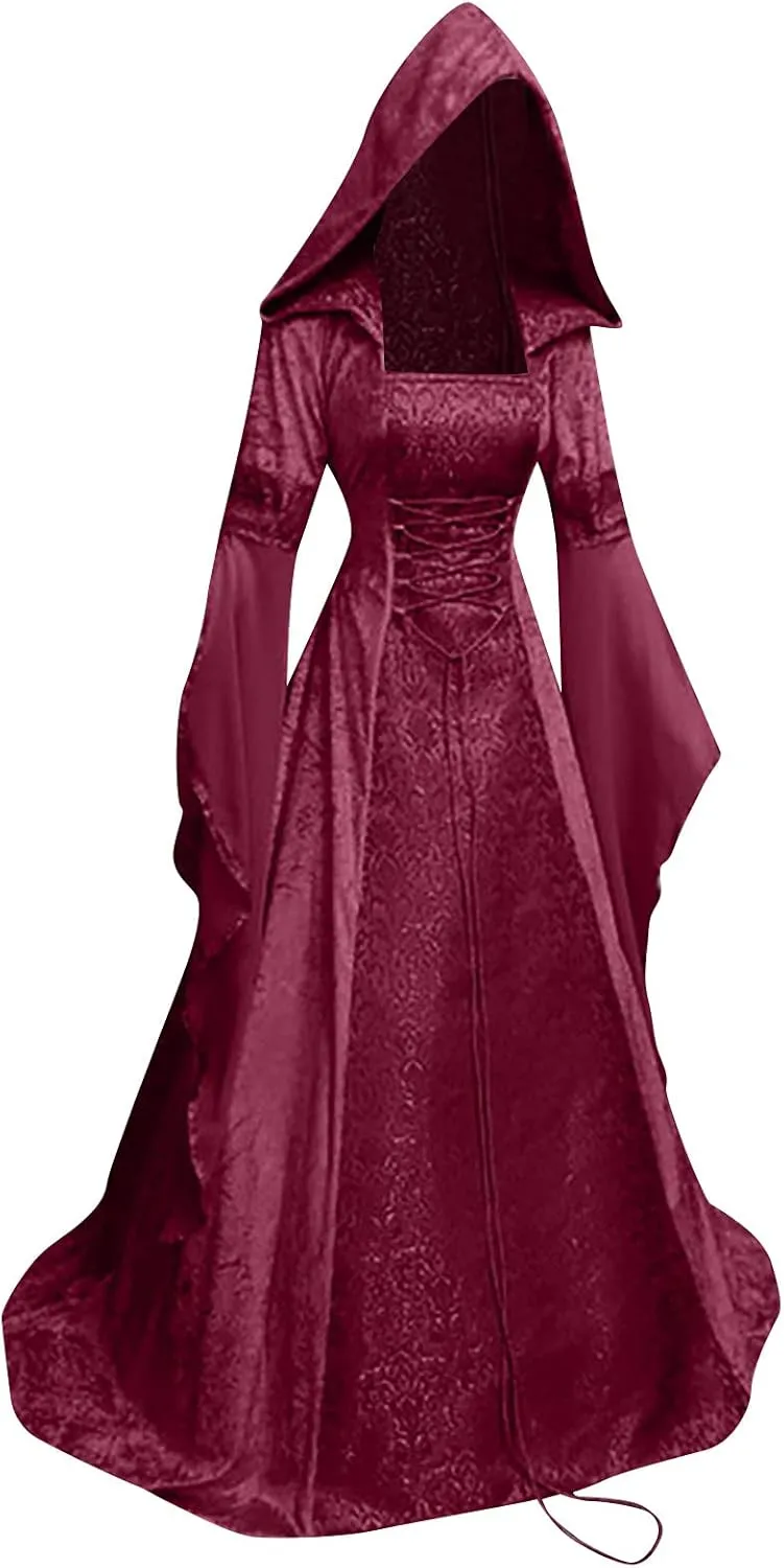 SHOPESSA Women's Gothic Dress with Hood Medieval Costume Corset Renaissance Dress Victorian Dress