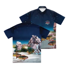 Optimized Product Title: Vintage-Inspired All-Over Print Button-Up Shirt - Tales From Topographic Oceans Design