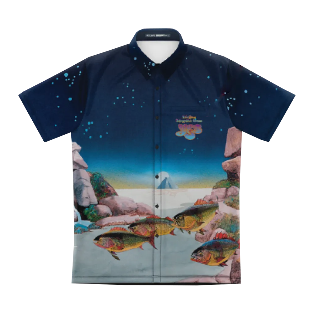 Optimized Product Title: Vintage-Inspired All-Over Print Button-Up Shirt - Tales From Topographic Oceans Design