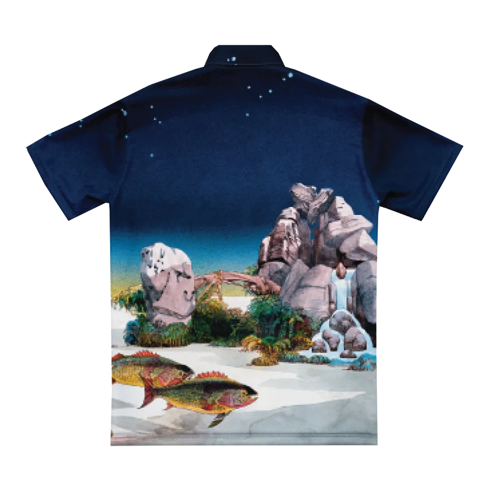 Optimized Product Title: Vintage-Inspired All-Over Print Button-Up Shirt - Tales From Topographic Oceans Design