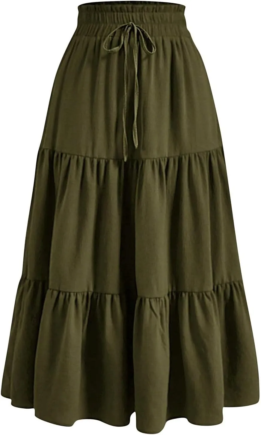 Tiered Floral Maxi Skirts for Women Trendy Elastic High Waisted Flowy Long Skirt Summer Boho Beach A Line Skirt