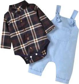 Unutiylo Baby Boys Clothes for Gentleman Outfits,Toddler Overalls Baby Suspender Pants and Bodysuit Romper