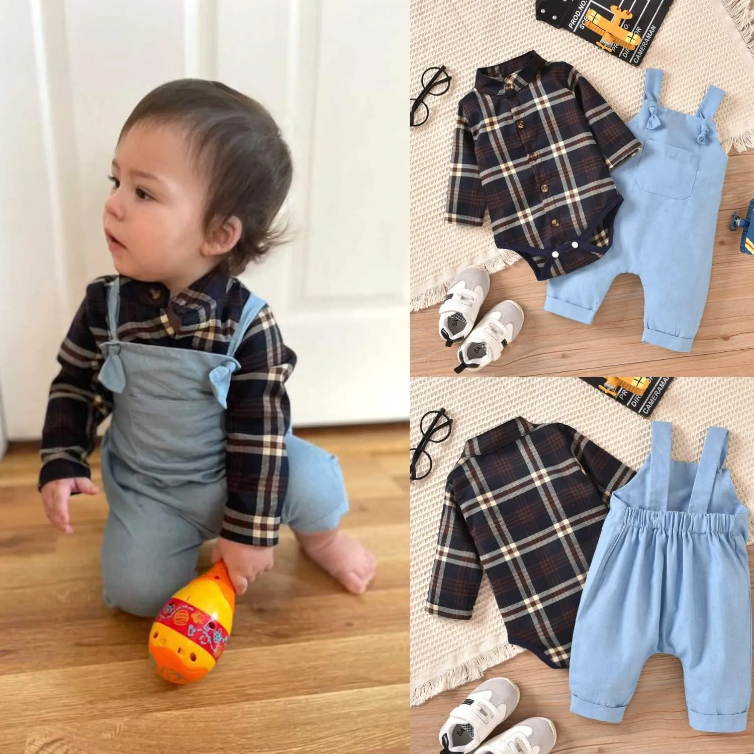 Unutiylo Baby Boys Clothes for Gentleman Outfits,Toddler Overalls Baby Suspender Pants and Bodysuit Romper