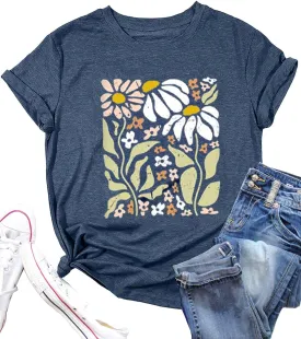Vintage Floral Shirts Women Boho Wildflowers T-Shirt Wildflower Graphic Tee Shirts Summer Nature Tshirts Tops