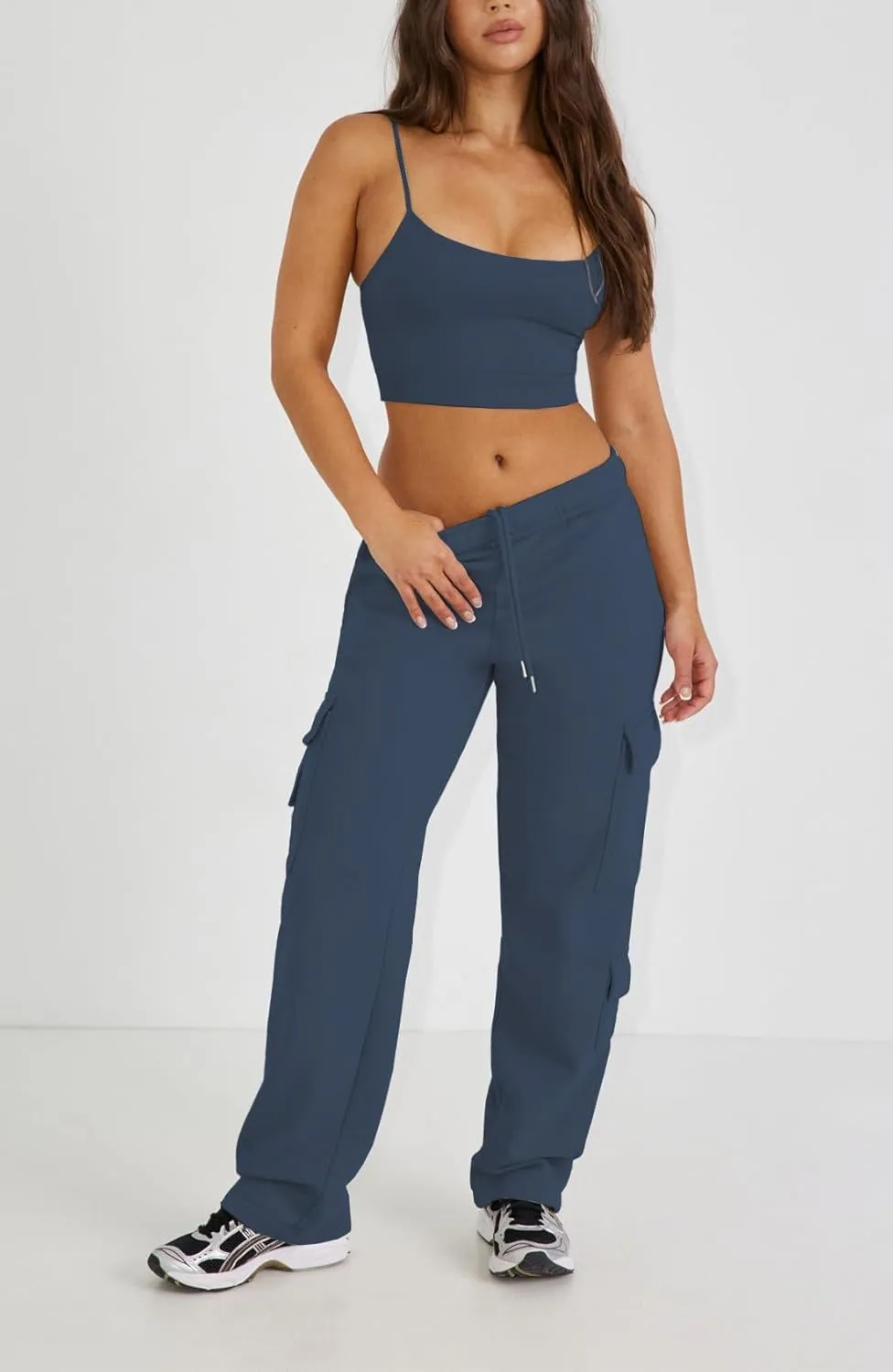 Waitfairy Wide Leg Sweatpants Women Cargo Pants Fleeece High Waisted Baggy Sweatpants for Women Casual Pants with 8 Pockets
