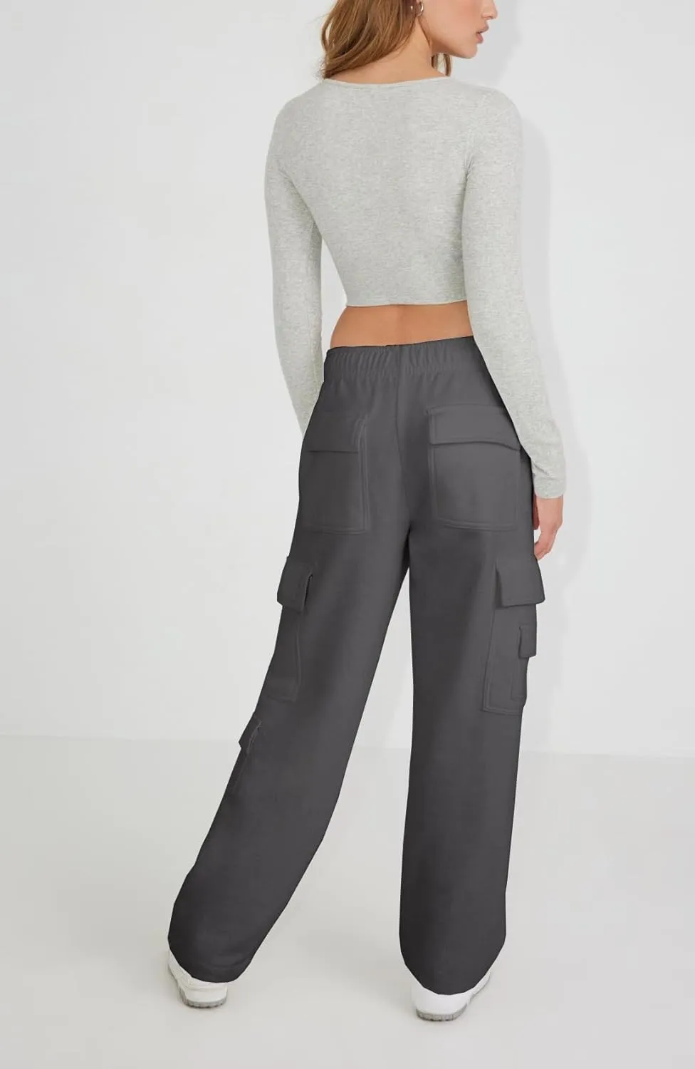 Waitfairy Wide Leg Sweatpants Women Cargo Pants Fleeece High Waisted Baggy Sweatpants for Women Casual Pants with 8 Pockets