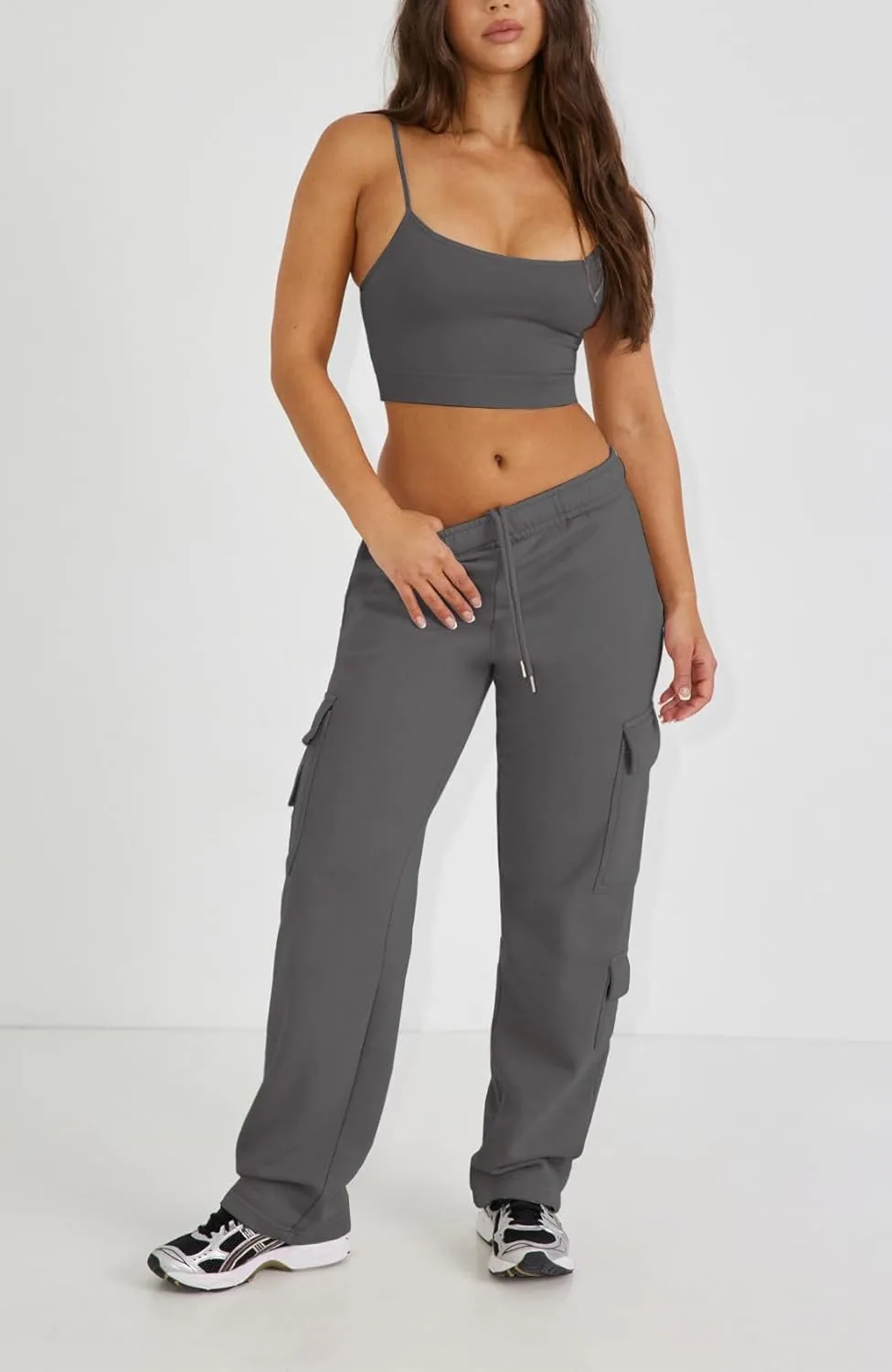 Waitfairy Wide Leg Sweatpants Women Cargo Pants Fleeece High Waisted Baggy Sweatpants for Women Casual Pants with 8 Pockets