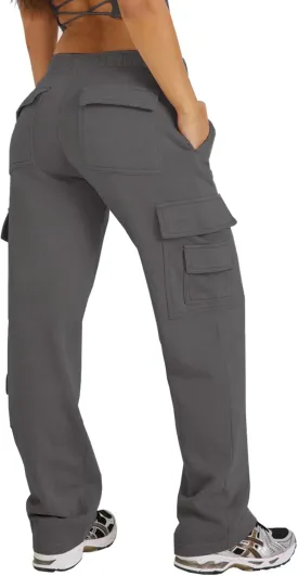 Waitfairy Wide Leg Sweatpants Women Cargo Pants Fleeece High Waisted Baggy Sweatpants for Women Casual Pants with 8 Pockets