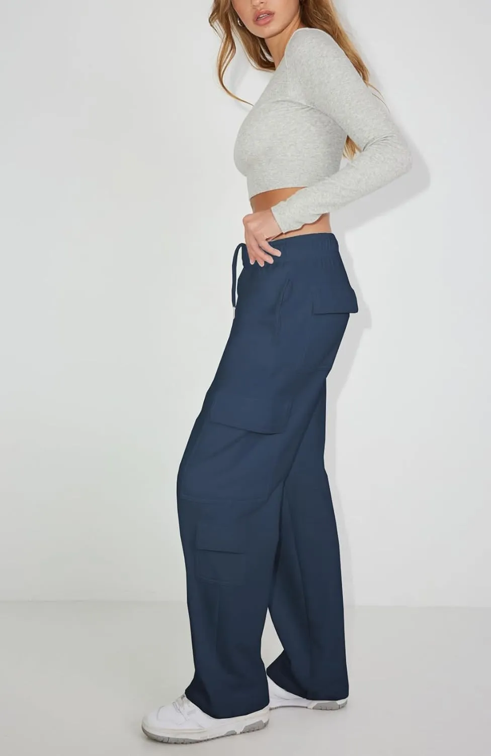 Waitfairy Wide Leg Sweatpants Women Cargo Pants Fleeece High Waisted Baggy Sweatpants for Women Casual Pants with 8 Pockets
