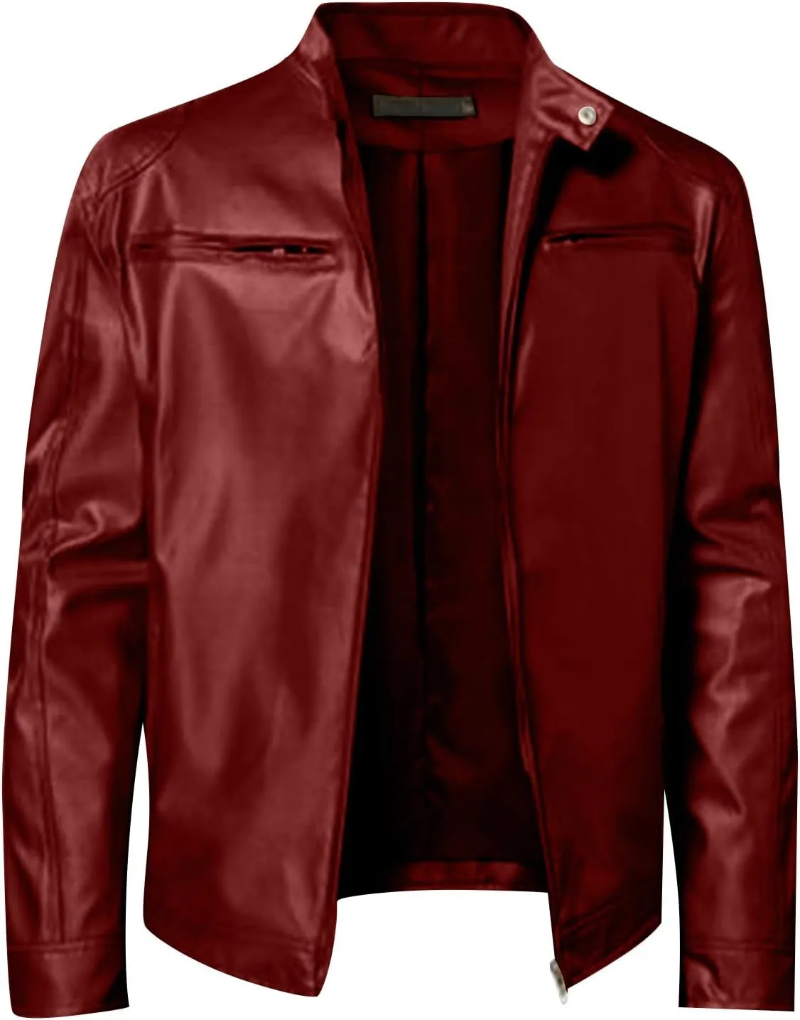 WENKOMG1 Mens Faux Leather Jacket Winter Fall Motorcycle Outerwear Stylish Long Sleeve Zip Up Coat Bike Riding Coat