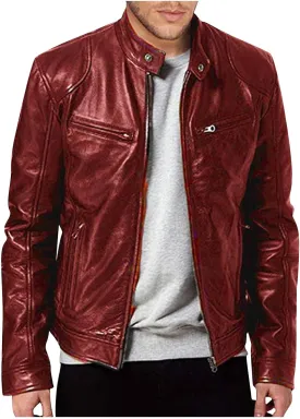 WENKOMG1 Mens Faux Leather Jacket Winter Fall Motorcycle Outerwear Stylish Long Sleeve Zip Up Coat Bike Riding Coat