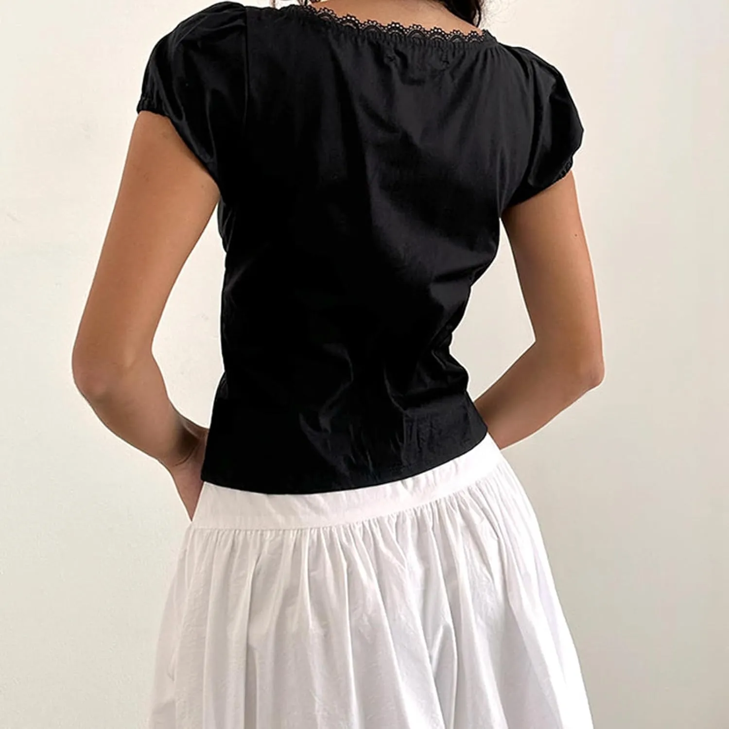 Women Y2K Plaid Button Down Shirt Coquette Short Sleeve V Neck Blouses Top Vintage Preppy Crop Shirt Tops